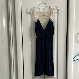 Navy and Cream Lace Dress